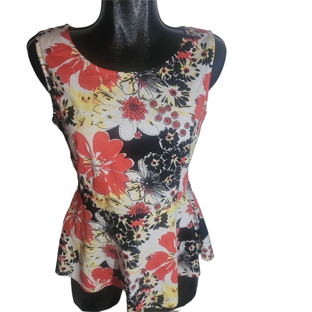 P. Luca Milano Floral Multicolor Sleeveless Peplum Top Size M